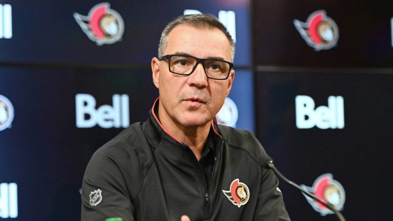 Ottawa Senators general manager and president of hockey operations Steve Staios speaks to reporters ahead of the upcoming 2025-26 NHL season in Ottawa on Wednesday, Sept. 17, 2025. (Spencer Colby/CP)