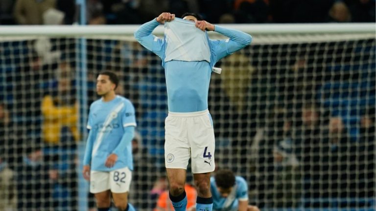 Manchester City's Tijjani Reijnders reacts at the end of the English Premier League soccer match between Manchester City and Brighton and Hove Albion in Manchester, England, Wednesday, Jan. 7, 2026. (Dave Thompson/AP)