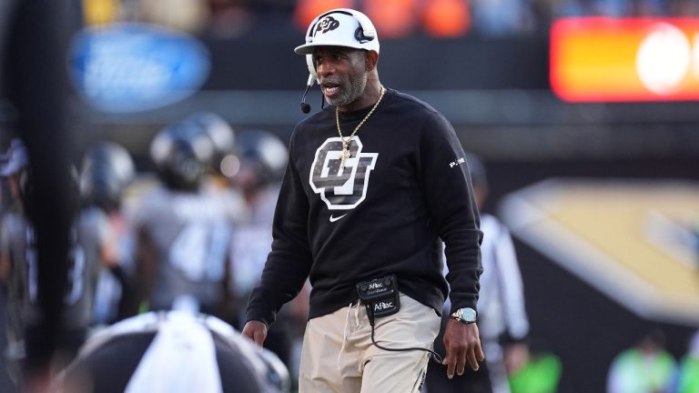 Colorado head coach Deion Sanders in the first half of an NCAA game Saturday, Nov. 1, 2025, in Boulder, Colo. (David Zalubowski/AP)
