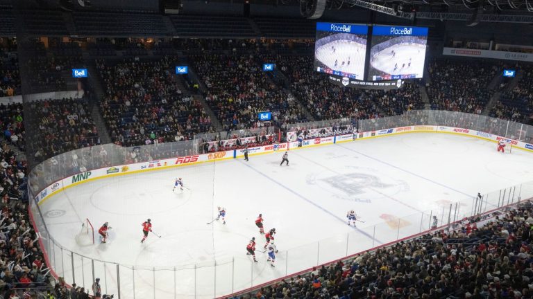 The Laval Rocket play the Utica Comets during an AHL hockey game in Laval, Que. on Wednesday, Nov. 1, 2023. (Christinne Muschi/THE CANADIAN PRESS)