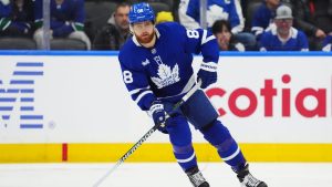 Toronto Maple Leafs' William Nylander (88) skates with the puck during second period NHL hockey action against the Vancouver Canucks in Toronto on Saturday, Jan. 10, 2026. (Frank Gunn/CP)