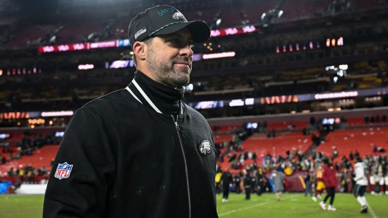 Philadelphia Eagles offensive coordinator Kevin Patullo walks off the field after an NFL football game against the Washington Commanders, Saturday, Dec. 20, 2025, in Landover, Md. (Terrance Williams/AP)