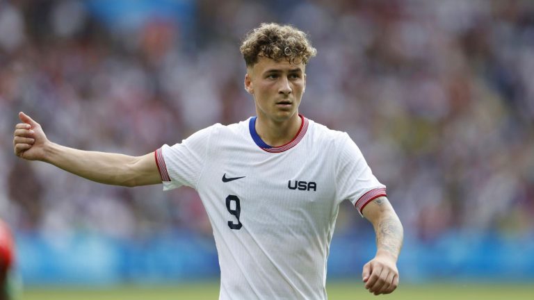 Griffin Yow of the United States during the quarterfinal men's soccer match between Morocco and the United States at the Parc des Princes during the 2024 Summer Olympics, Friday, Aug. 2, 2024, in Paris, France. (Aurelien Morissard/AP)