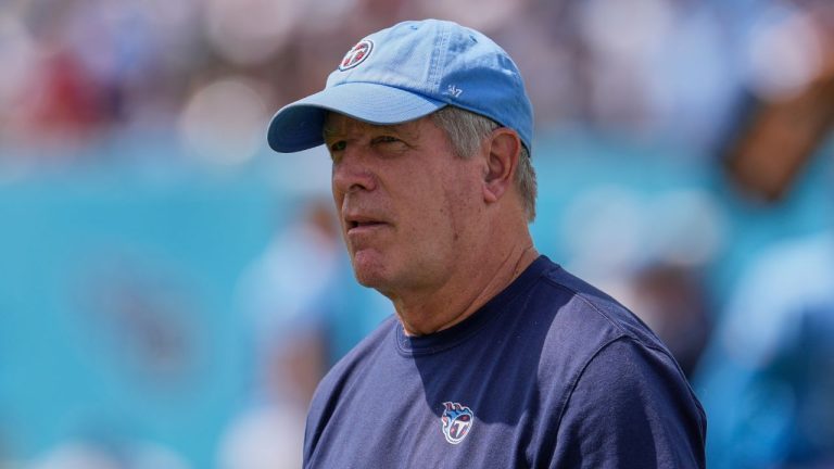 Tennessee Titans offensive line coach Bill Callahan during "Back Together Weekend" at the team's NFL football training camp Saturday, July 26, 2025, in Nashville, Tenn. (AP Photo/George Walker IV)