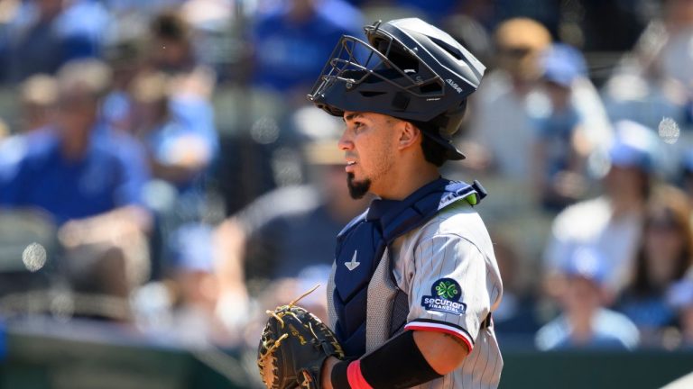 Minnesota Twins catcher Jhonny Pereda comes up to the plate during the second inning of a baseball game against the Kansas City Royals in Kansas City, Mo., Sunday, Sept. 7, 2025. (Reed Hoffmann/AP)