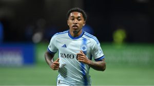 CF Montréal defender Jahkeele Marshall-Rutty works during the first half of an MLS soccer match against Atlanta United, Saturday, Feb. 22, 2025, in Atlanta. (Danny Karnik/AP)