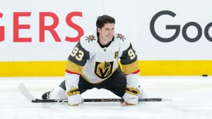 Vegas Golden Knights forward Mitch Marner warms up before playing against his former team the Toronto Maple Leafs during NHL hockey action in Toronto on Friday, January 23, 2026. (Nathan Denette/CP)