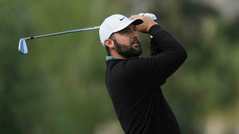 Scottie Scheffler watches his shot from the third tee during the first round of the American Express golf event at La Quinta County Club Thursday, Jan. 22, 2026, in La Quinta, Calif. (Ross D. Franklin/AP)