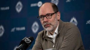 Vancouver Whitecaps Chief Executive Officer and Sporting Director Axel Schuster speaks during a season end news conference in Vancouver, B.C., Monday, Dec. 8, 2025. (Ethan Cairns/CP)