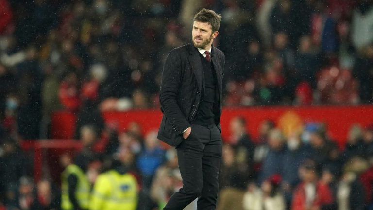 Manchester United's temporary coach Michael Carrick walks off the pitch at the end of the English Premier League soccer match between Manchester United and Arsenal at Old Trafford stadium in Manchester, England, Thursday, Dec. 2, 2021. (Dave Thompson/AP Photo)