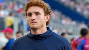 United States' Josh Sargent walks on the sidelines prior to a friendly soccer matc. (Jeff Dean/AP)