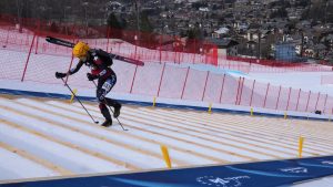 United States' Kelly Wolf competes during the women's mixed relay race at the Ski Mountaineering World Cup event in Bormio, Italy, Sunday, Feb. 23, 2025. (Antonio Calanni/AP)