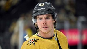 Vegas Golden Knights right wing Mitch Marner (93) warms up before an NHL hockey game against the Columbus Blue Jackets, (David Becker/AP)