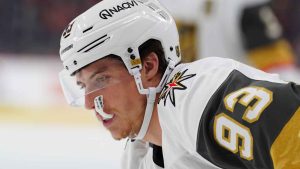Vegas Golden Knights' Mitch Marner in action during an NHL hockey game against the Philadelphia Flyers. (Derik Hamilton/AP)