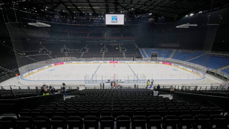 A view of the Santa Giulia Ice Hockey Arena, where Ice Hockey discipline of the Milan Cortina 2026 Winter Olympics will take place, in Milan, Italy, Friday, Jan. 9, 2026. (AP/Luca Bruno)
