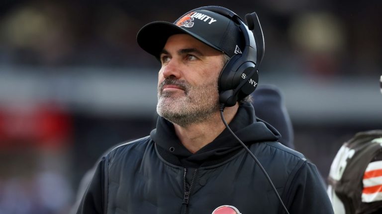 Cleveland Browns head coach Kevin Stefanski stands on the field during an NFL football game against the Buffalo Bills, Sunday, Dec. 21 2025, in Cleveland. (Kirk Irwin/AP)