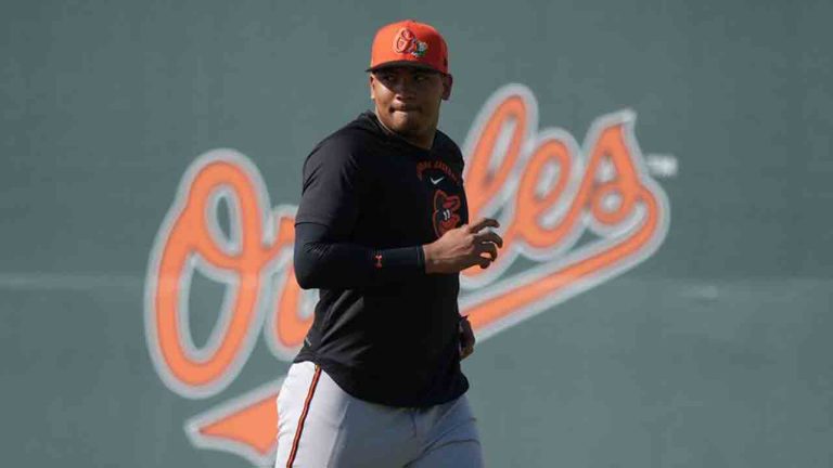 Baltimore Orioles' Samuel Basallo works out during spring training baseball Sunday, Feb. 15, 2026, in Sarasota, Fla. (Matt Slocum/AP)