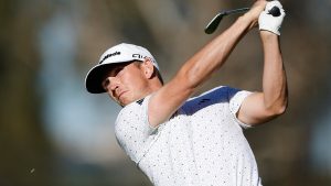 Jacob Bridgeman hits from the 15th fairway during the third round of the Genesis Invitational golf tournament at Riviera Country Club, Saturday, Feb. 21, 2026, in the Pacific Palisades area of Los Angeles. (AP/Caroline Brehman )