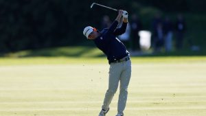 Jacob Bridgeman hits from the 18th fairway during the second round of the Genesis Invitational tournament at Riviera Country Club, Friday, Feb. 20, 2026, in the Pacific Palisades area of Los Angeles. (AP/Caroline Brehman)