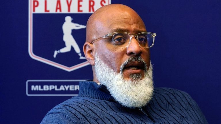 MLB Players Association Executive Director Tony Clark during a news conference in New York on March 11, 2022. . (AP Photo/Richard Drew, File)