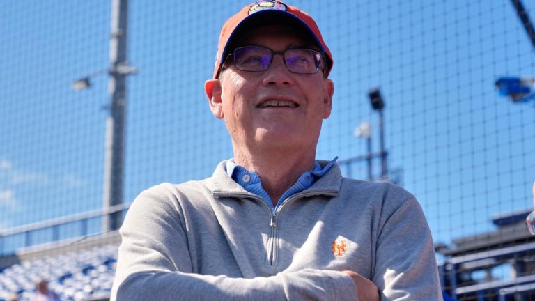 New York Mets owner Steve Cohen talks to the media during spring training practice, Monday, Feb. 17, 2025, in Port St. Lucie, Fla. (AP Photo/Jeff Roberson)