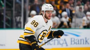 Boston Bruins right wing David Pastrnak skaes during an NHL hockey game against the Dallas Stars, Tuesday, Jan. 20, 2026, in Dallas. Dallas won 6-2. (Jeffrey McWhorter/AP)