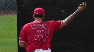 Los Angeles Angels' Alek Manoah during a spring training baseball workout Monday, Feb. 16, 2026, in Tempe, Ariz. (Morry Gash/AP)