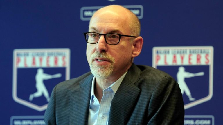 MLB Players Association Senior Director, Collective Bargaining & Legal, Bruce Meyer answers a question at a news conference in their offices in New York, March 11, 2022. (Richard Drew/ AP)