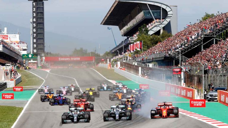 Mercedes driver Lewis Hamilton, left, of Britain leads the field after the start of the Spanish Formula One race at the Barcelona Catalunya racetrack in Montmelo, just outside Barcelona, Spain. Joan Fontsere, the general manager of the Circuit de Barcelona-Catalunya. (Joan Monfort/AP)