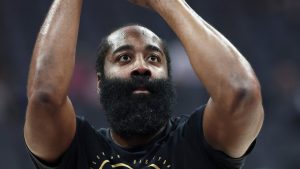 Cleveland Cavaliers guard James Harden warms up before an NBA basketball game against the Sacramento Kings Saturday, Feb. 7, 2026, in Sacramento, Calif. (Sara Nevis/AP)