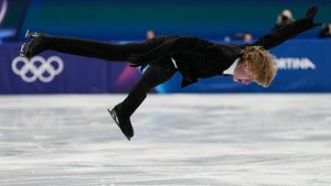 Stephen Gogolev of Canada competes during the men's figure skating short program at the 2026 Winter Olympics, in Milan, Italy, Tuesday, Feb. 10, 2026. (Ashley Landis/AP)