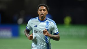 CF Montréal defender Jahkeele Marshall-Rutty (11) works during the first half of an MLS soccer match against Atlanta United, Saturday, Feb. 22, 2025, in Atlanta. (Danny Karnik/AP)