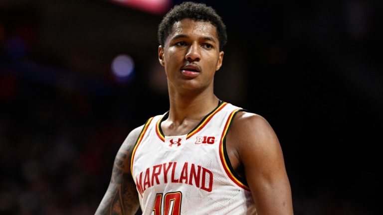 Maryland forward Julian Reese (10) in action during the second half of an NCAA college basketball game against Michigan State, Wednesday, Feb. 26, 2025, in College Park, Md. (AP Photo/Nick Wass)