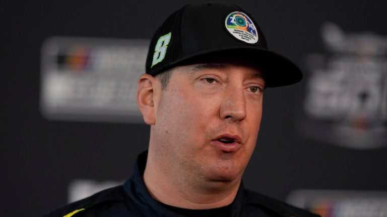 Kyle Busch speaks during a NASCAR Daytona 500 media day, Wednesday, Feb. 11, 2026, in Daytona, Fla. (Mike Stewart/AP)