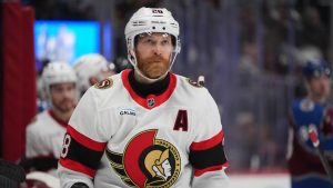 Ottawa Senators right wing Claude Giroux (28) in the second period of an NHL hockey game Thursday, Jan. 8, 2026, in Denver. (David Zalubowski/AP)