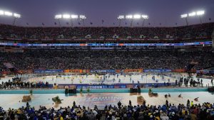 Fans watch as the Boston Bruins and the Tampa Bay Lightning skate during warmups before a Stadium Series NHL hockey game Sunday, Feb. 1, 2026, in Tampa, Fla. (Chris O'Meara/AP)