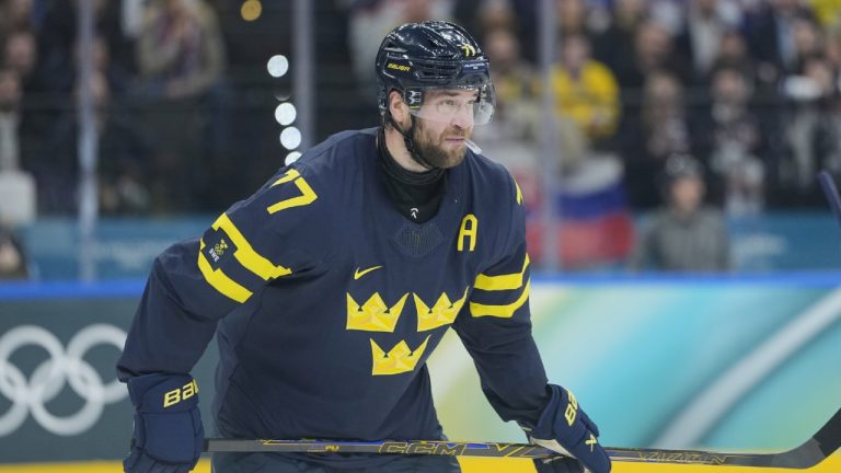 Sweden's Victor Hedman during a preliminary round match of men's ice hockey between Sweden and Slovakia at the 2026 Winter Olympics, in Milan, Italy, Saturday, Feb. 14, 2026. (Petr David Josek/AP)
