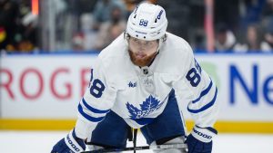 Toronto Maple Leafs' William Nylander waits for a faceoff during the first period of an NHL hockey game against the Vancouver Canucks, in Vancouver, on Saturday, January 31, 2026. (Darryl Dyck/CP)