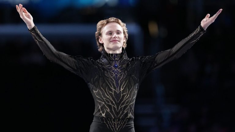 Ilia Malinin acknowledges the crowd after finishing first in the men's free skate competition at the U.S. Figure Skating Championships, Saturday, Jan. 10, 2026, in St. Louis. (Stephanie Scarbrough/AP)