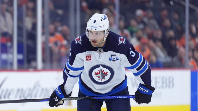 Winnipeg Jets' Luke Schenn plays during an NHL hockey game, Thursday, Oct. 16, 2025, in Philadelphia. (Matt Slocum/AP)