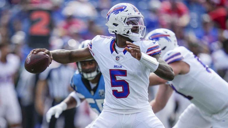 Buffalo Bills quarterback Anthony Brown Jr. (5) passes in the second half of an NFL preseason football game. (Charles Krupa/AP)