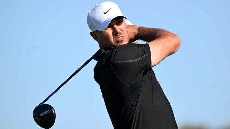 Brooks Koepka tees off on the second hole on the South Course at Torrey Pines during the first round of the Farmers Insurance Open golf tournament Thursday, Jan. 29, 2026, in San Diego. (AP/Denis Poroy)