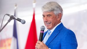 Buck Martinez speaks at the Canadian Baseball Hall of Fame in St. Marys, Ont., Saturday, June 15, 2024. Martinez was honoured with the Jack Graney Award for significant contribution to baseball in Canada. (Nick Iwanyshyn/THE CANADIAN PRESS)