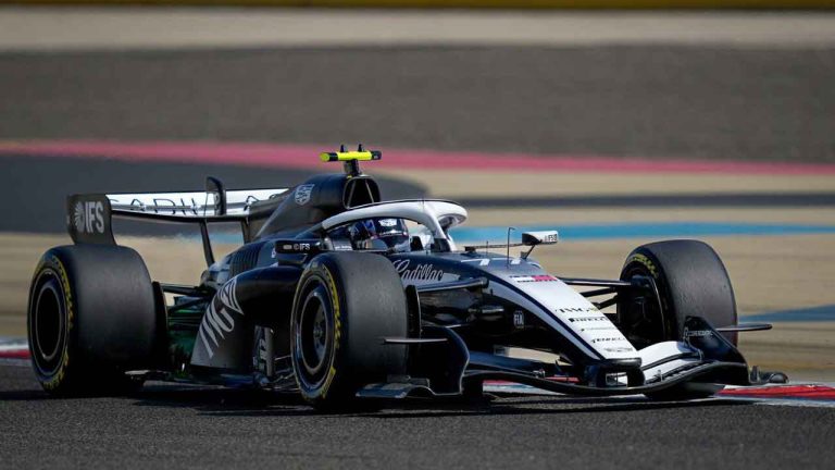 Cadillac driver Valtteri Bottas of Finland steers his car on the third day of Formula One pre-season test at the Bahrain International Circuit in Sakhir, Bahrain. (Altaf Qadri/AP)
