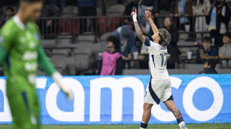 Vancouver Whitecaps forward Kenji Cabrera (17) celebrates his goal against SC Cartagines during Concacaf Champions Cup soccer action in Vancouver on Wednesday, February 25, 2026. (Jimmy Jeong/CP)