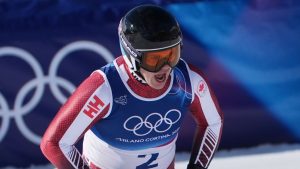 Canada's James Crawford at the finish area of an alpine ski men's downhill race, at the 2026 Winter Olympics, in Bormio, Italy, Saturday, Feb. 7, 2026. (Rebecca Blackwell/AP Photo)