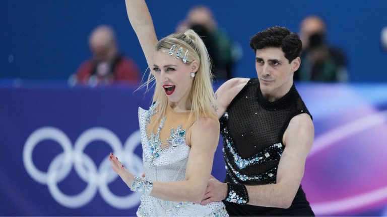 Piper Gilles and Paul Poirier of Canada compete during the figure skating ice dance team event at the 2026 Winter Olympics, in Milan, Italy, Friday, Feb. 6, 2026. (Stephanie Scarbrough/AP Photo)