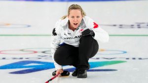 Team Canada’s Rachel Homan competes against the United States in round robin curling at the Milano Cortina 2026 Olympic Winter Games in Italy on Friday, February 13, 2026. (THE CANADIAN PRESS/Handout - COC, Candice Ward)