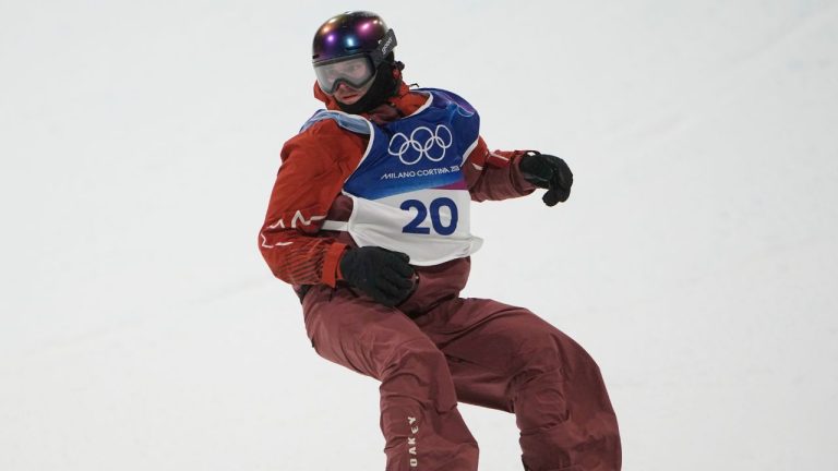 Canada's Francis Jobin practices during a snowboard big air training session at the 2026 Winter Olympics, in Livigno, Italy, Wednesday, Feb. 4, 2026. (Lindsey Wasson/AP Photo)