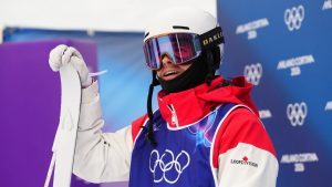 Canada's Mikael Kingsbury waits for his score as he competes in the men's moguls F1 final at the Milano Cortina 2026 Winter Olympic Games in Livigno, Italy on Thursday, Feb. 12, 2026. (Sean Kilpatrick/THE CANADIAN PRESS)